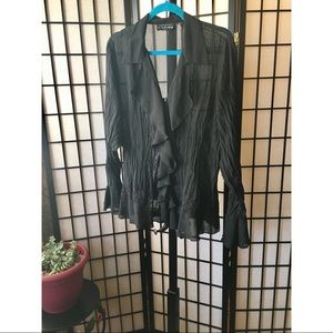 Long Sleeve Sheer Ruffle Blouse